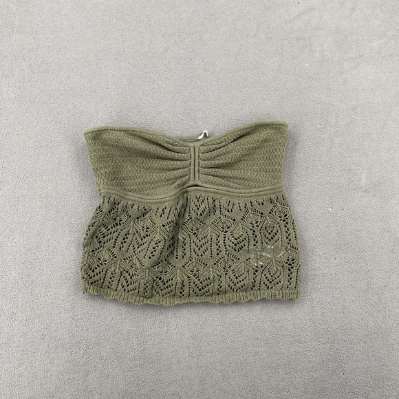 American Eagle Outfitters Tops - American Eagle Womens Olive Green Knit Tube Top Strapless Crochet Cropped Small